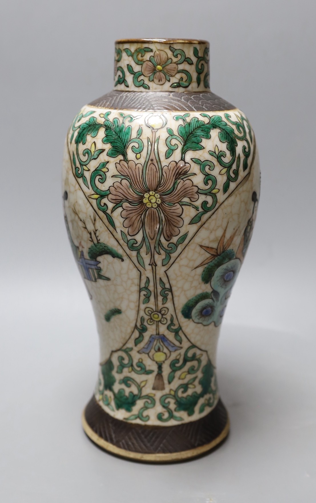 A Chinese crackle glaze famille verte vase. 29cm high